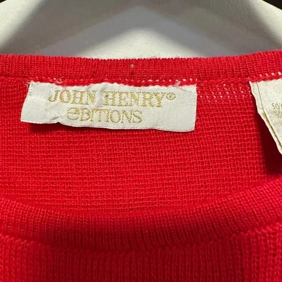 VINTAGE Women's John Henry Editions Sweater L, Red & Gold, Embroidery - Picture 3 of 16